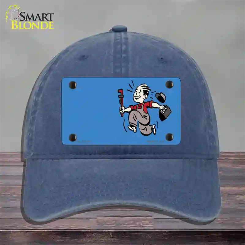 Plumber Offset Novelty License Plate Hat Unconstructed Cotton / Navy