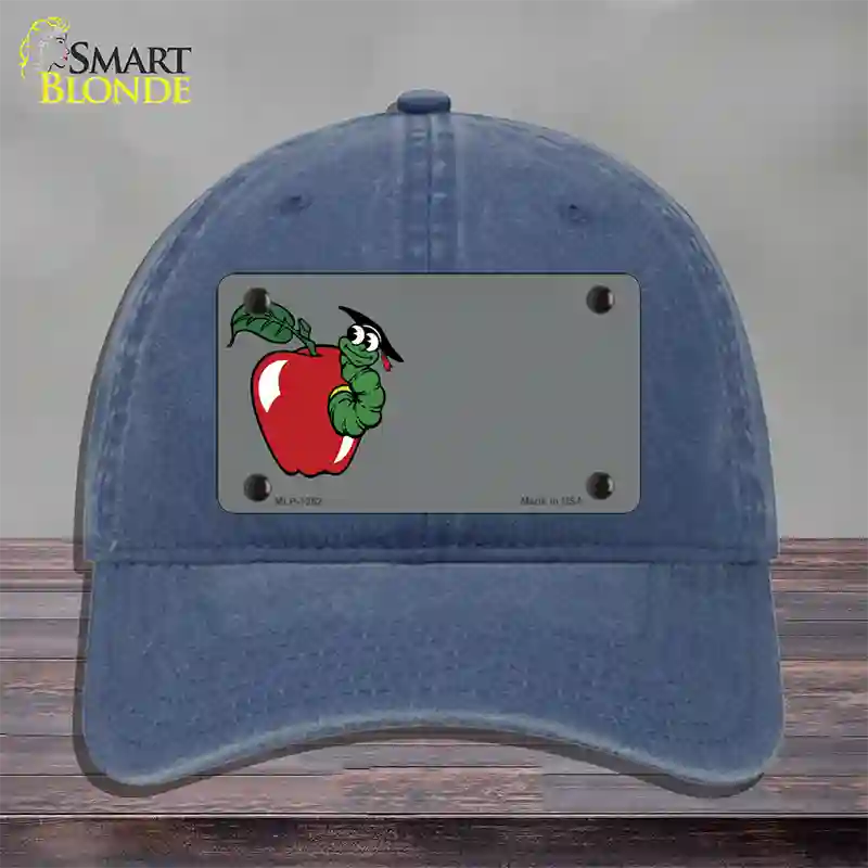 Teacher Apple Offset Novelty License Plate Hat Unconstructed Cotton / Navy