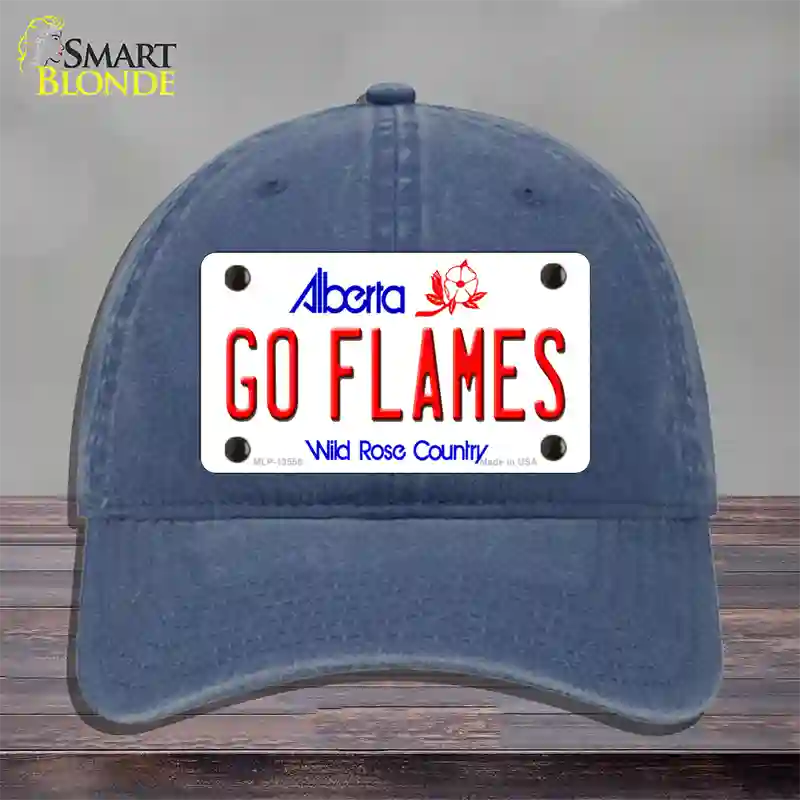 Go Flames Novelty License Plate Hat Tag Unconstructed Cotton / Navy