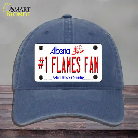 Number 1 Flames Fan Novelty License Plate Hat Tag Unconstructed Cotton / Navy