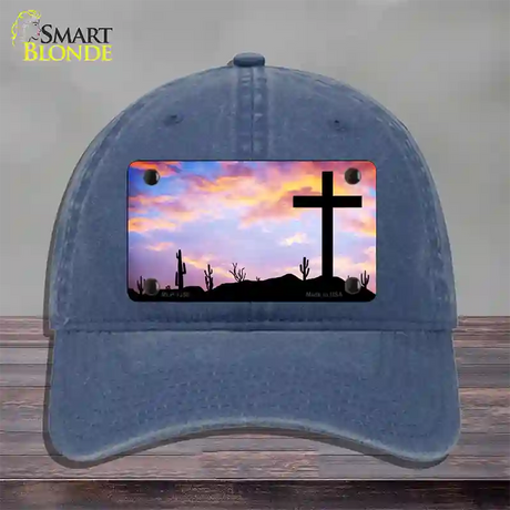 Cross Sunrise Photograph Novelty License Plate Hat Unconstructed Cotton / Navy