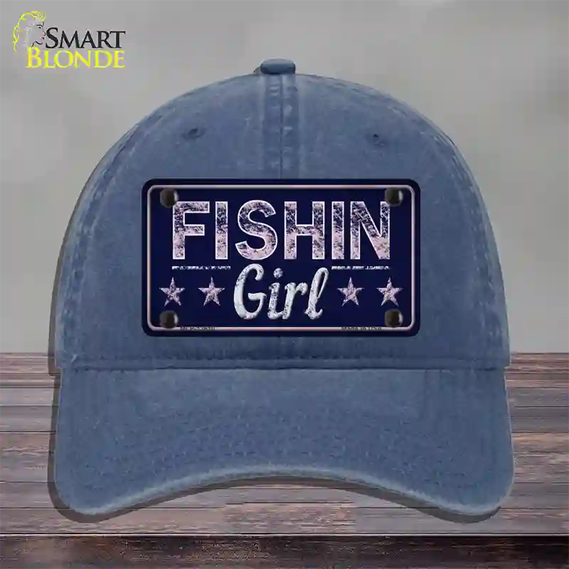 Fishin Girl Novelty License Plate Hat Tag Unconstructed Cotton / Navy