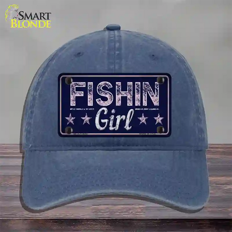 Fishin Girl Novelty License Plate Hat Tag Unconstructed Cotton / Navy