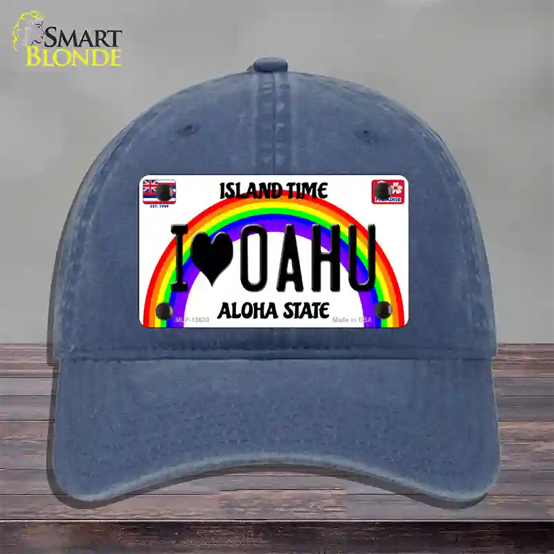 I Heart Oahu Novelty License Plate Hat Tag Unconstructed Cotton / Navy