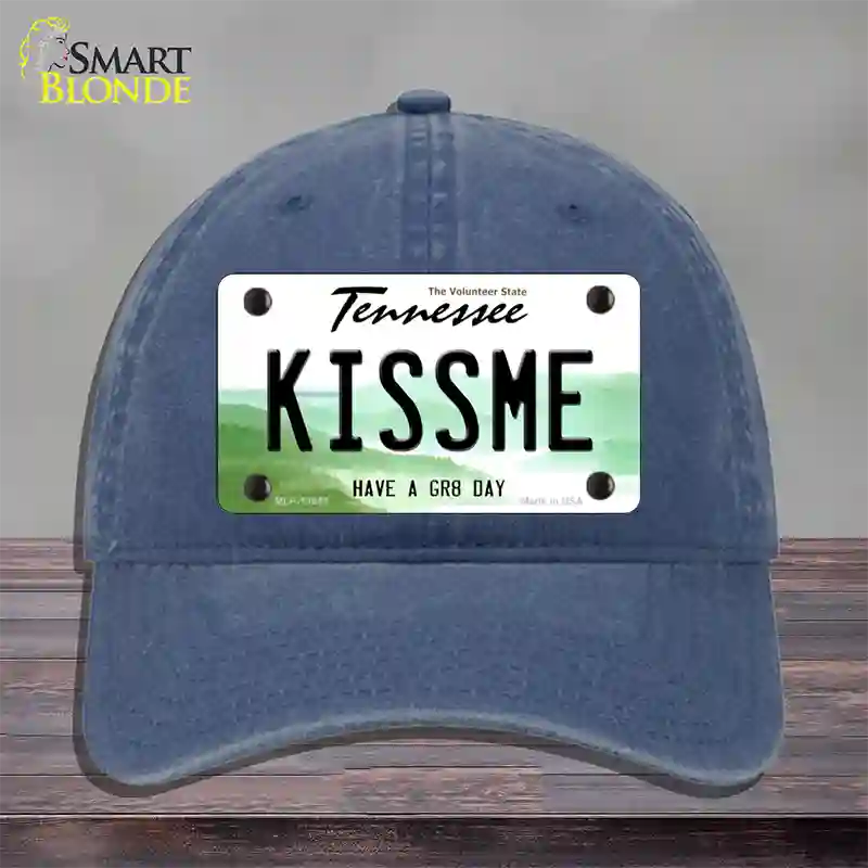 Kiss Me Novelty License Plate Hat Tag Unconstructed Cotton / Navy