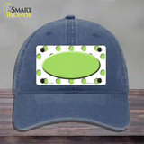 Lime Green White Polka Dot Center Oval Novelty License Plate Hat Unconstructed Cotton / Navy