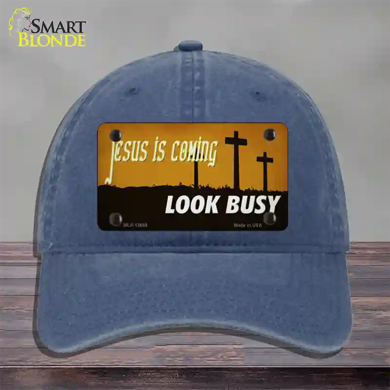 Jesus Is Coming Novelty License Plate Hat Tag Unconstructed Cotton / Navy