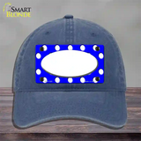 White Royal Blue Polka Dot Center Oval Novelty License Plate Hat Unconstructed Cotton / Navy