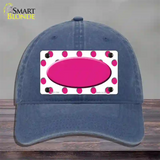 Hot Pink White Polka Dot Center Oval Novelty License Plate Hat Unconstructed Cotton / Navy