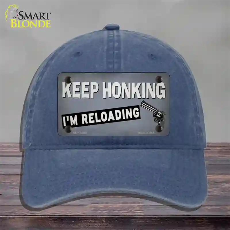 Keep Honking Reloading Novelty License Plate Hat Tag Unconstructed Cotton / Navy