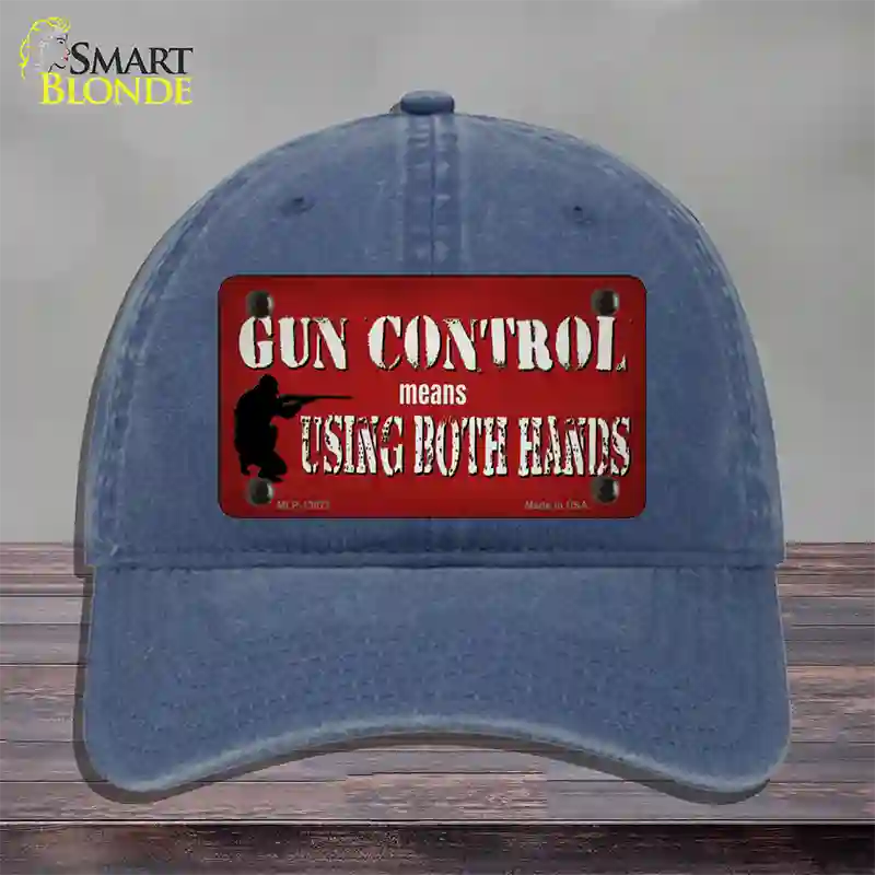 Gun Control Use Both Hands Novelty License Plate Hat Tag Unconstructed Cotton / Navy