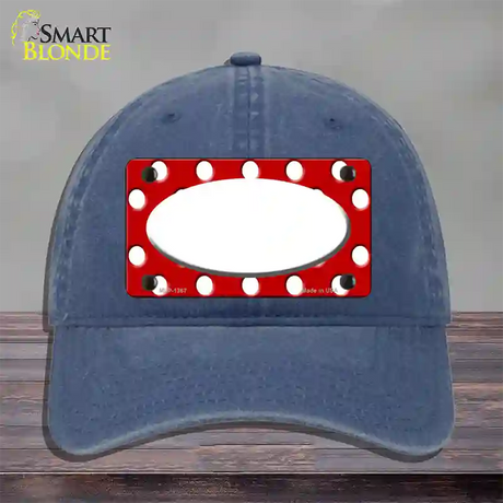 White Red Polka Dot Center Oval Novelty License Plate Hat Unconstructed Cotton / Navy