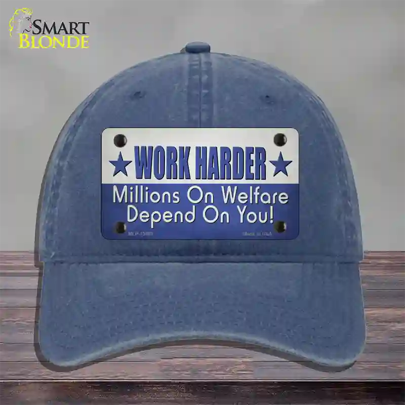 Welfare Depends On You Novelty License Plate Hat Tag Unconstructed Cotton / Navy