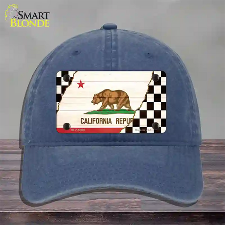 California Racing Flag Novelty License Plate Hat Tag Unconstructed Cotton / Navy