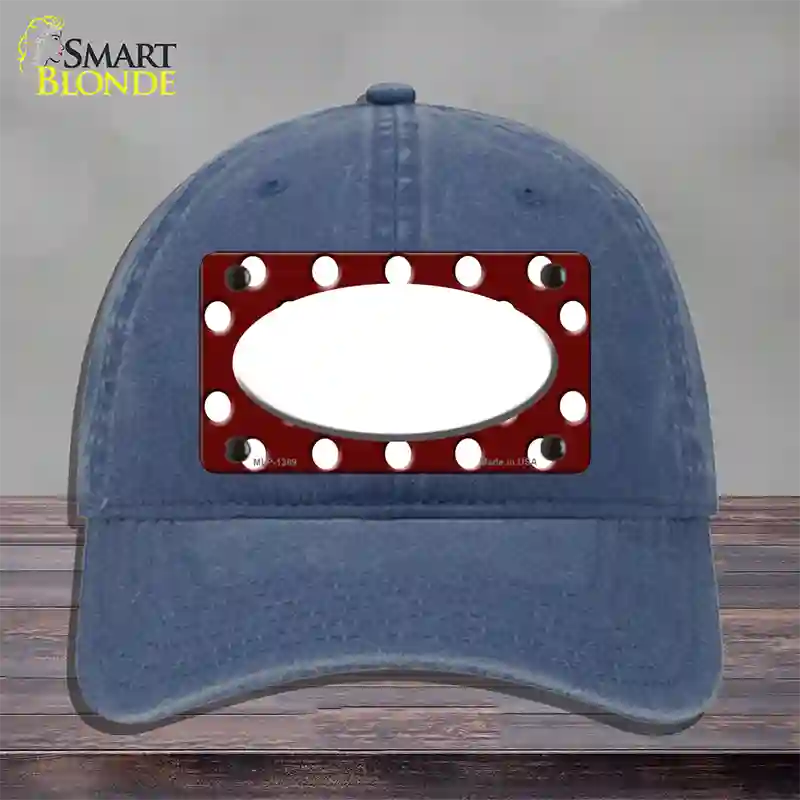 White Burgundy Polka Dot White Center Oval Novelty License Plate Hat Unconstructed Cotton / Navy