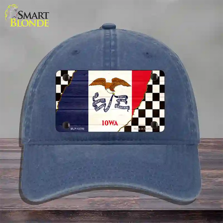 Iowa Racing Flag Novelty License Plate Hat Tag Unconstructed Cotton / Navy