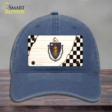 Massachusetts Racing Flag Novelty License Plate Hat Tag Unconstructed Cotton / Navy