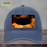 Real Flame With Black Center Oval Novelty License Plate Hat Unconstructed Cotton / Navy