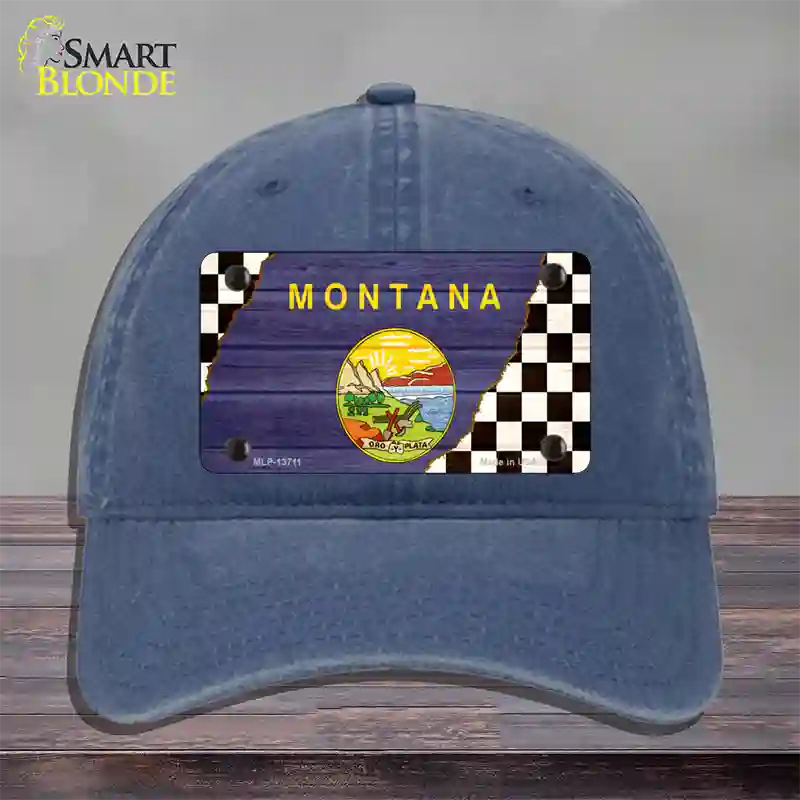 Montana Racing Flag Novelty License Plate Hat Tag Unconstructed Cotton / Navy