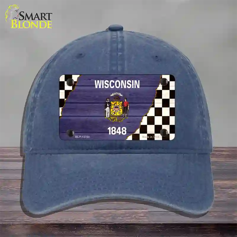 Wisconsin Racing Flag Novelty License Plate Hat Tag Unconstructed Cotton / Navy