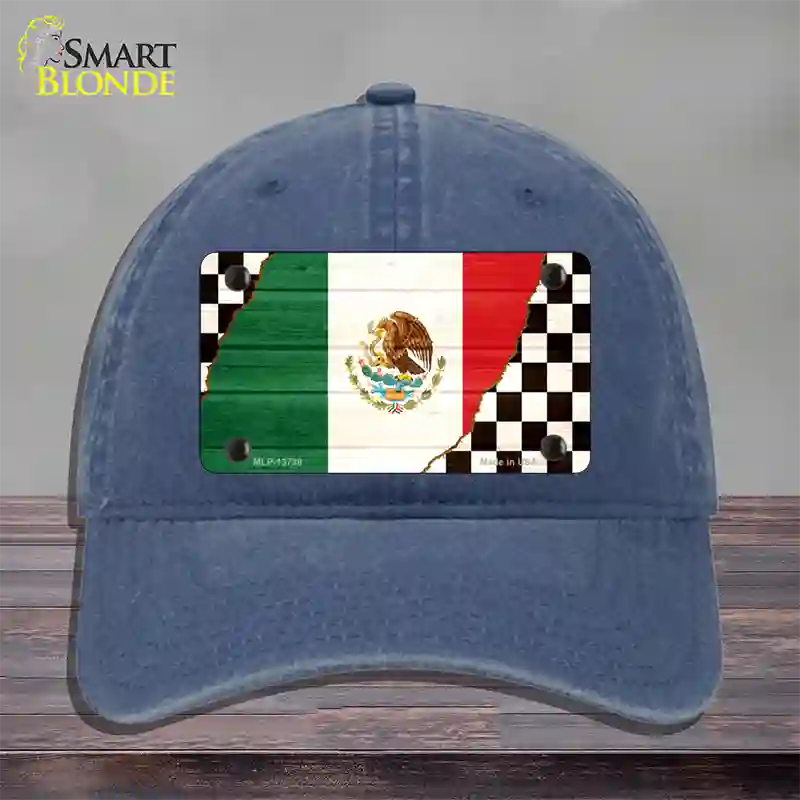 Mexico Racing Flag Novelty License Plate Hat Tag Unconstructed Cotton / Navy