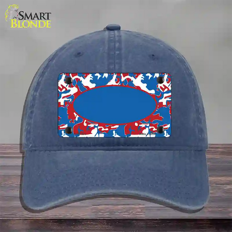 Patriotic Camouflage With Blue Center Oval Novelty License Plate Hat Unconstructed Cotton / Navy