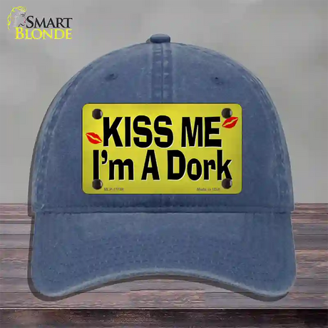 Kiss Me Im A Dork Novelty License Plate Hat Tag Unconstructed Cotton / Navy