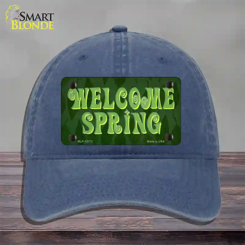 Welcome Spring Novelty License Plate Hat Tag Unconstructed Cotton / Navy