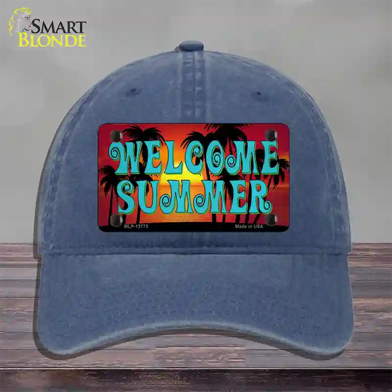 Welcome Summer Novelty License Plate Hat Tag Unconstructed Cotton / Navy