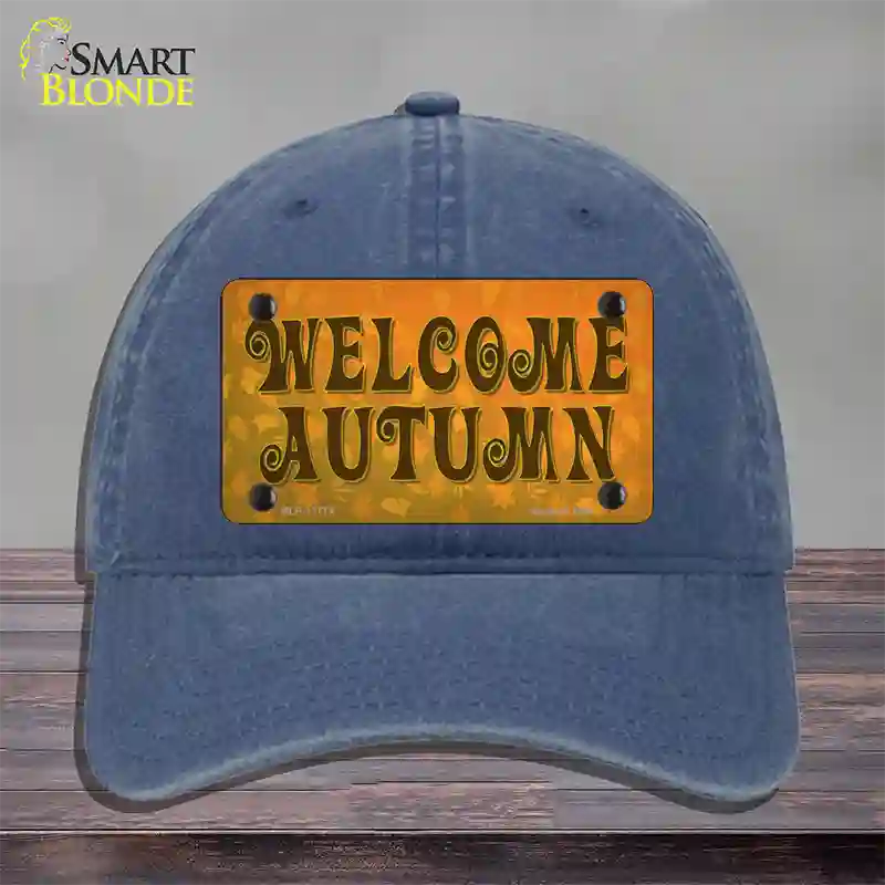 Welcome Autumn Novelty License Plate Hat Tag Unconstructed Cotton / Navy