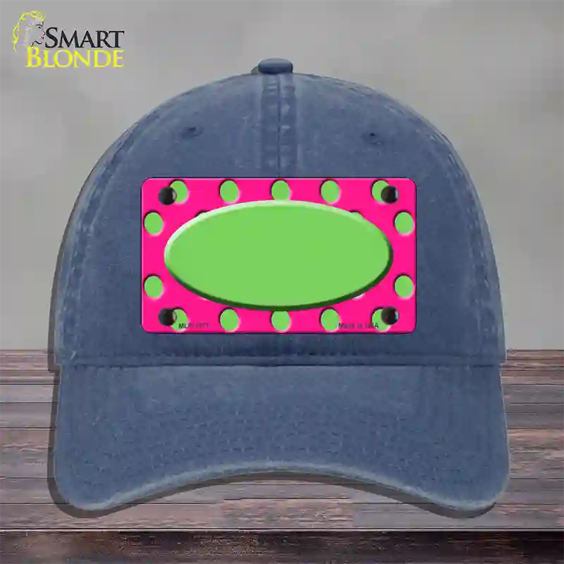 Lime Green Pink Polka Dot Lime Green Center Oval Novelty License Plate Hat Unconstructed Cotton / Navy