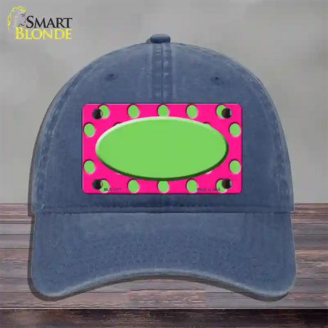 Lime Green Pink Polka Dot Lime Green Center Oval Novelty License Plate Hat Unconstructed Cotton / Navy