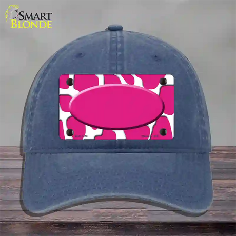 Pink White Giraffe Center Oval Novelty License Plate Hat Unconstructed Cotton / Navy