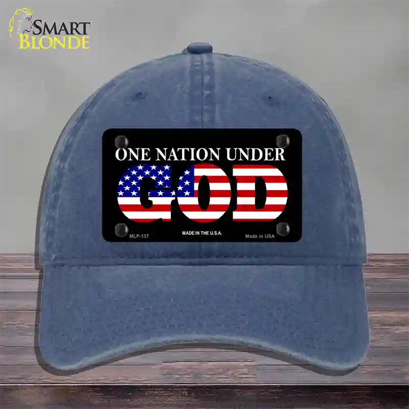 One Nation Under God Novelty License Plate Hat Unconstructed Cotton / Navy