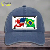 Brazil USA Crossed Flags Novelty License Plate Hat Tag Unconstructed Cotton / Navy