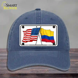 Colombia USA Crossed Flags Novelty License Plate Hat Tag Unconstructed Cotton / Navy