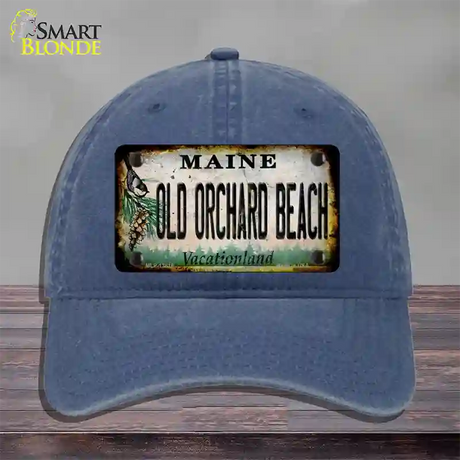 Old Orchard Beach Maine Rusty Novelty License Plate Hat Tag Unconstructed Cotton / Navy