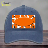 Orange White Giraffe Center Oval Novelty License Plate Hat Unconstructed Cotton / Navy