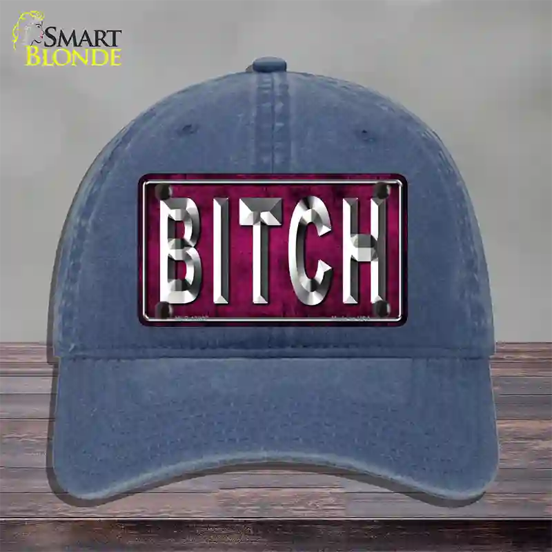 Bitch Pink Novelty License Plate Hat Tag Unconstructed Cotton / Navy