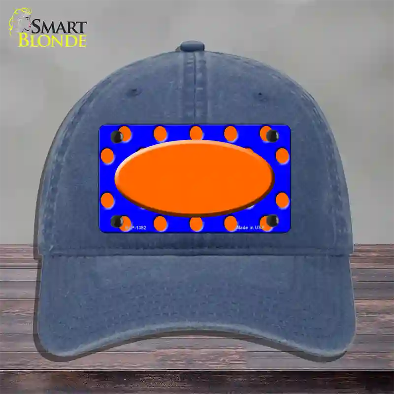 Orange Royal Blue Polka Dot Orange Center Oval Novelty License Plate Hat Unconstructed Cotton / Navy