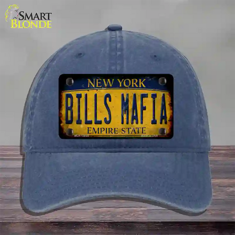 Bills Mafia New York Yellow Rusty Novelty License Plate Hat Tag Unconstructed Cotton / Navy