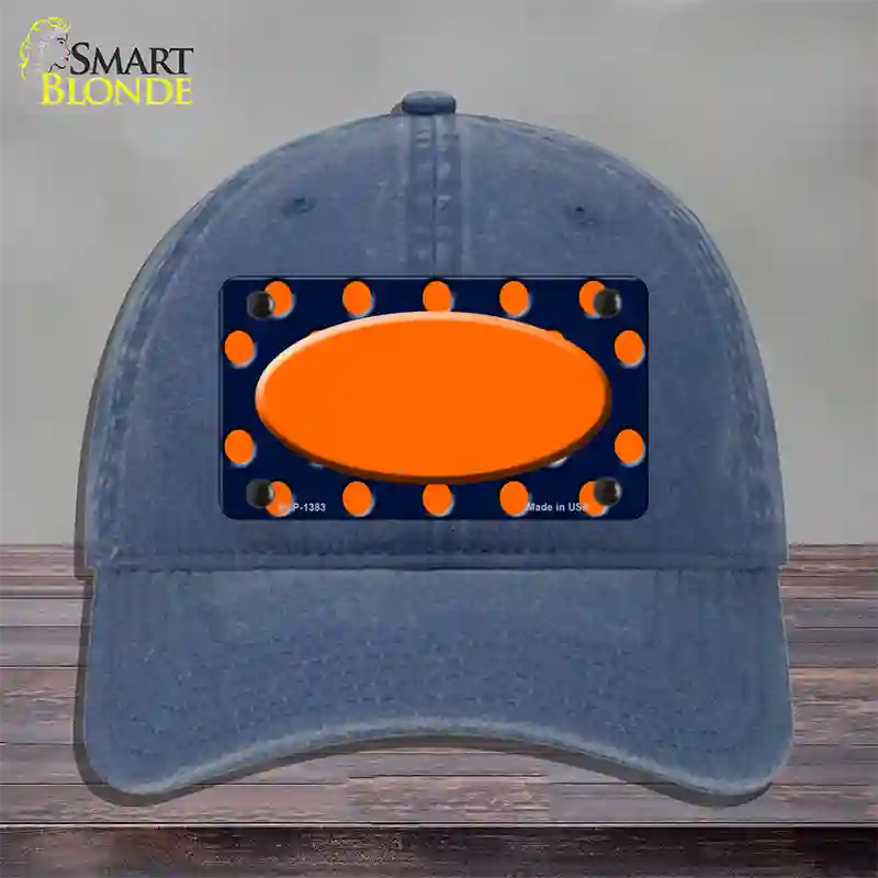 Orange Navy Blue Polka Dot Orange Center Oval Novelty License Plate Hat Unconstructed Cotton / Navy