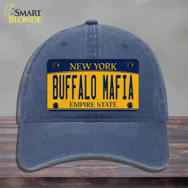 Buffalo Mafia NY Yellow Novelty License Plate Hat Tag Unconstructed Cotton / Navy