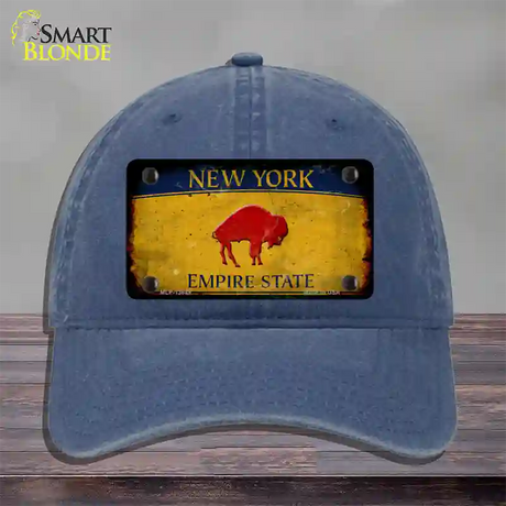 Red Buffalo NY Yellow Rusty Novelty License Plate Hat Tag Unconstructed Cotton / Navy