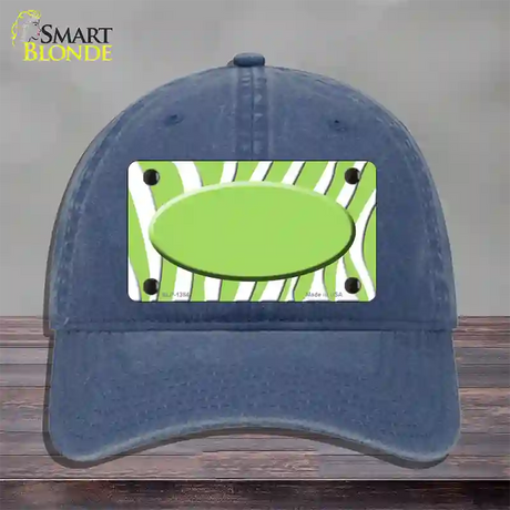 Lime Green White Zebra Center Oval Novelty License Plate Hat Unconstructed Cotton / Navy