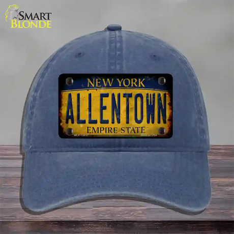 Allentown NY Yellow Rusty Novelty License Plate Hat Tag Unconstructed Cotton / Navy