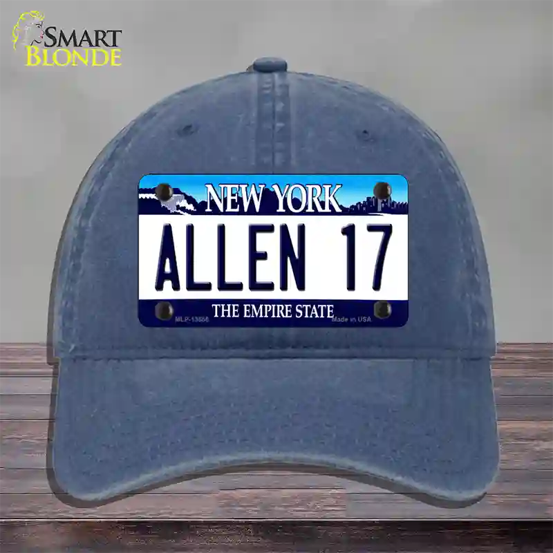 Allen 17 NY Blue Novelty License Plate Hat Tag Unconstructed Cotton / Navy