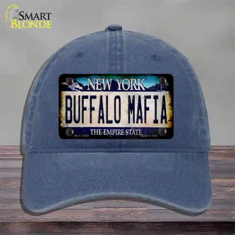 Buffalo Mafia NY Blue Rusty Novelty License Plate Hat Tag Unconstructed Cotton / Navy