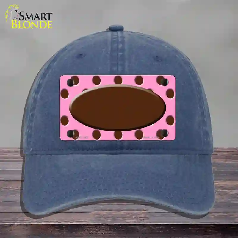 Brown Pink Polka Dot Brown Center Oval Novelty License Plate Hat Unconstructed Cotton / Navy