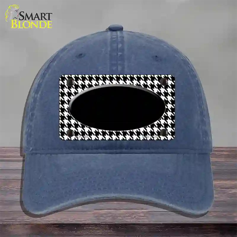 White Black Houndstooth Black Center Oval Novelty License Plate Hat Unconstructed Cotton / Navy